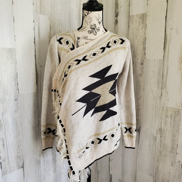 TOBI AZTEC PRINT FRINGE CARDIGAN SWEATER - Picture 5 of 6